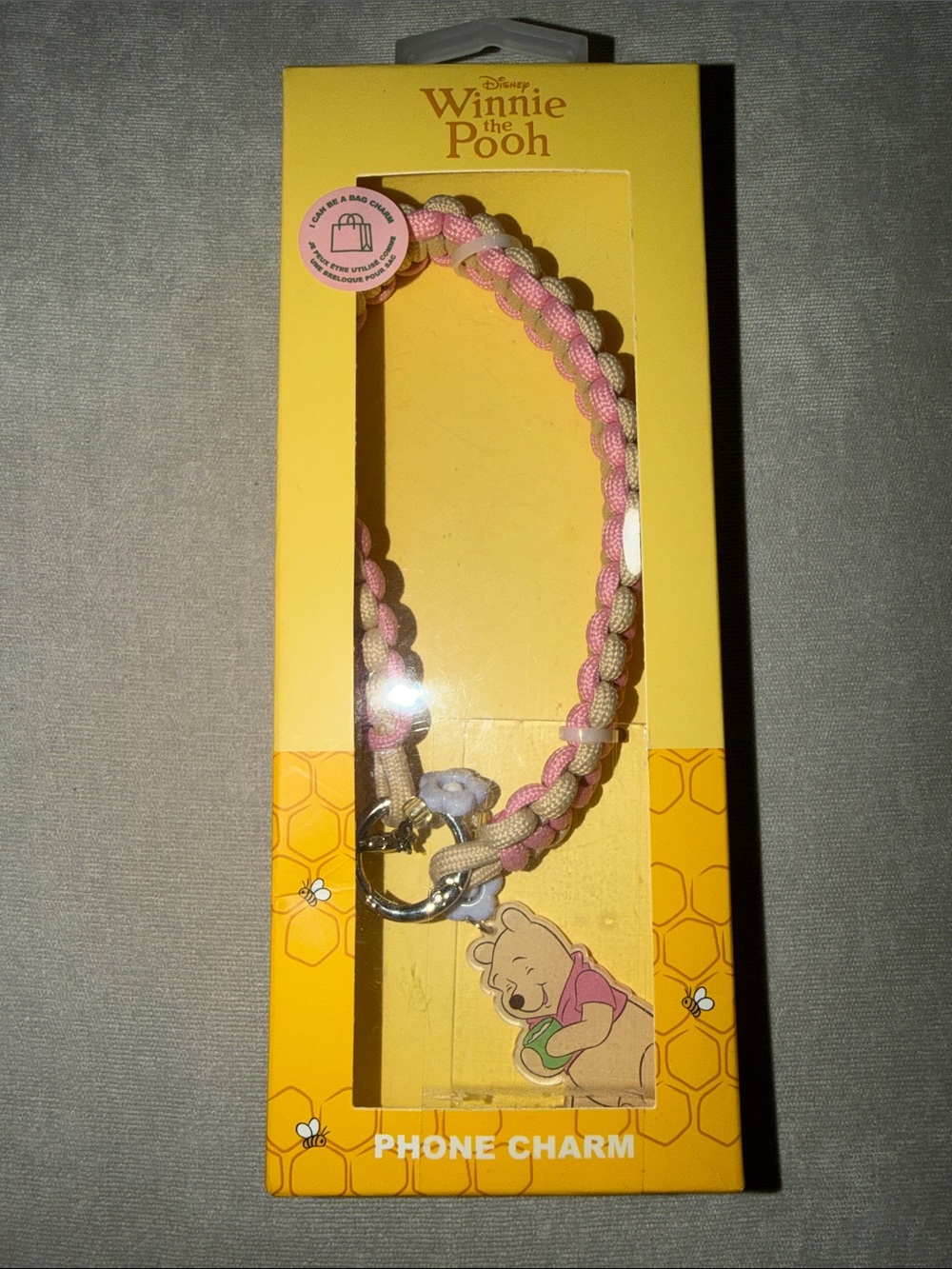 Disney Winnie the Pooh Pink and Cream Braided Phone Charm